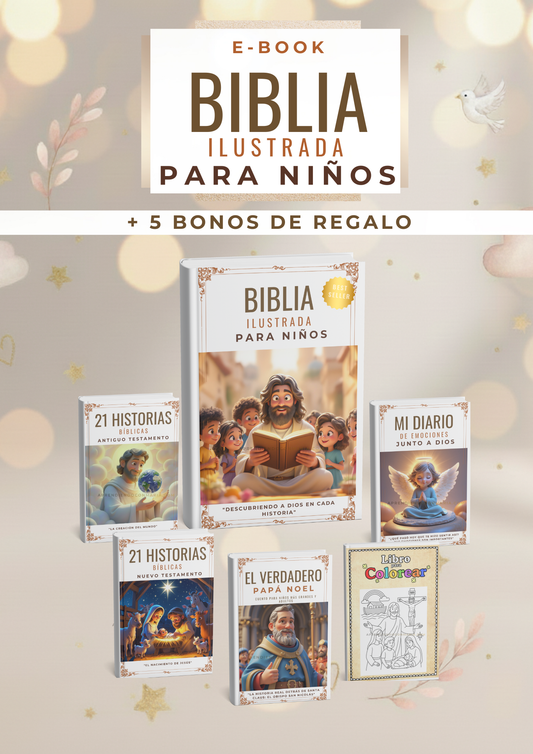 Biblia Ilustrada para niños: "Descubriendo a Dios en cada Historia" + 5 Bonos de regalo
